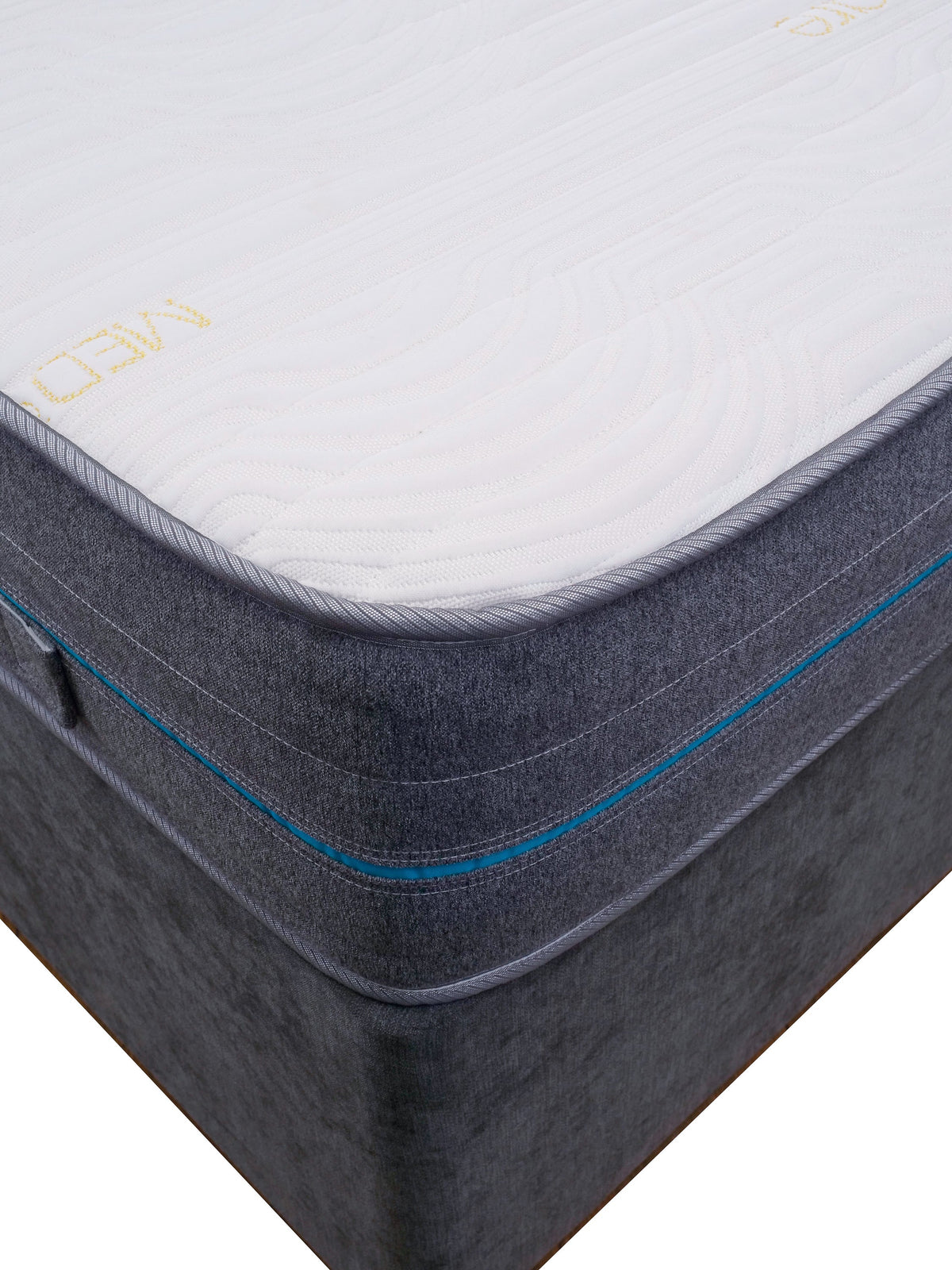 Gel Ortho Support Mattress, corner and blue piping