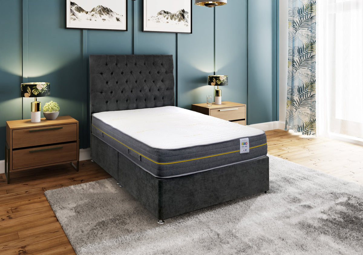 Gel 1000 Joint Relief Mattress, on a divan in a bedroom