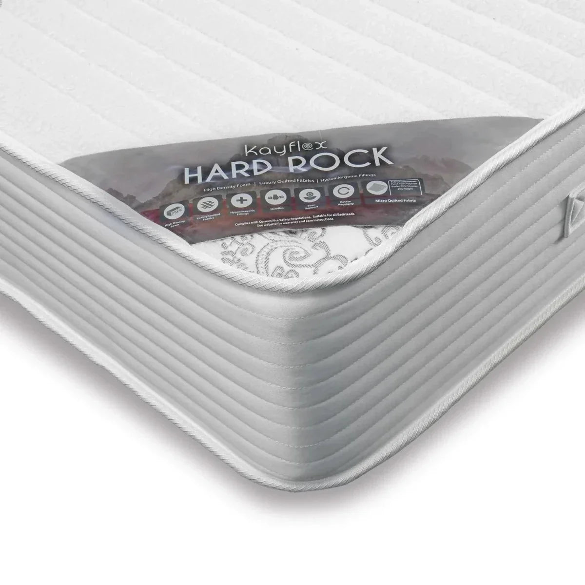Hard Rock Super Firm Foam Mattress, corner and Hard Rock label