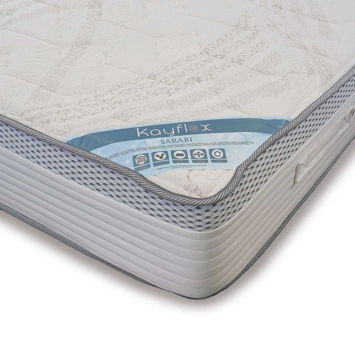 Sarabi Pocket Sprung Mattress, corner and label