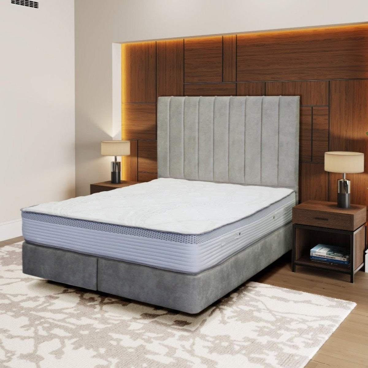 Sarabi Pocket Sprung Mattress, on an upholstered bed